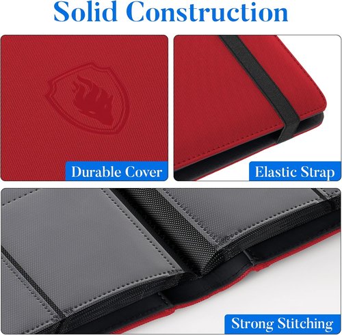 Fabmaker Premium 9 Pocket Card Binder - Sturdy PU Cover for 360 Cards | Sleek Red Trading Card Album