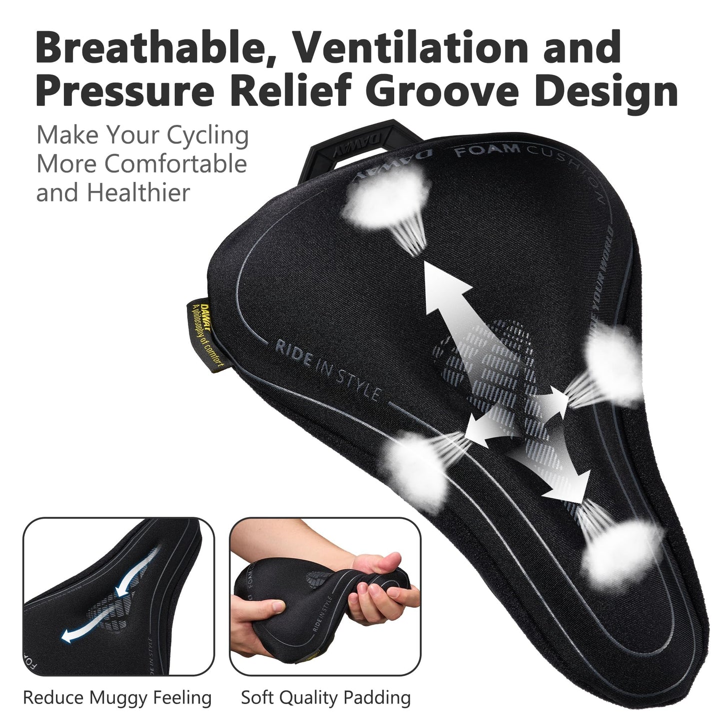 DAWAY C7 Comfortable Narrow Bike Seat Cover - Soft Memory Foam Padded Exercise Bicycle Seat Cushion for Men Women Kids, Fits for Peloton, Stationary, Mountain Road Bike Saddle, 11 x 8 Inches
