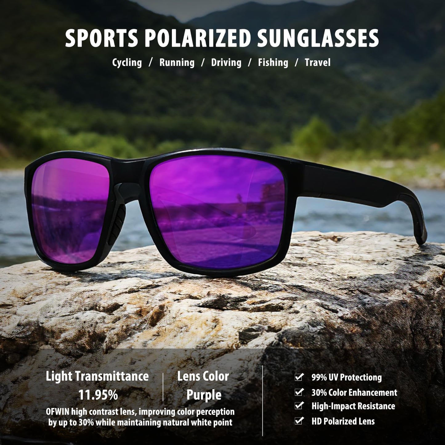 Ofwin Sports Polarized Sunglasses for Men Women UV Protection Unbreakable Driving Running Fishing Hiking Sun Glasses