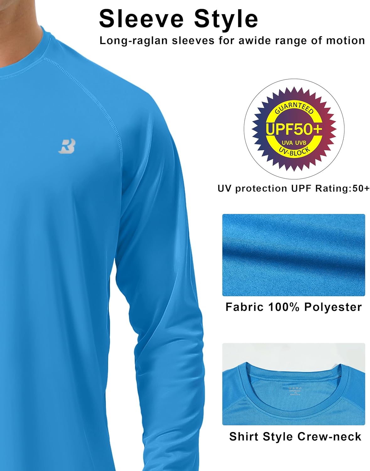 Roadbox UV Sun Protection Shirt - Men's Long Sleeve SPF 50+ Rash Guard for Outdoor Activities