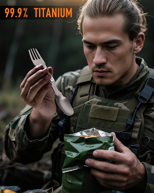 Titanium Spork 3 in 1 Folding Camping Fork and Spoon, Ultra Lightweight Camping Utensil with Locking Function, Travel Fork Spoon Combo Eco-Friendly for Outdoor/Backpacking