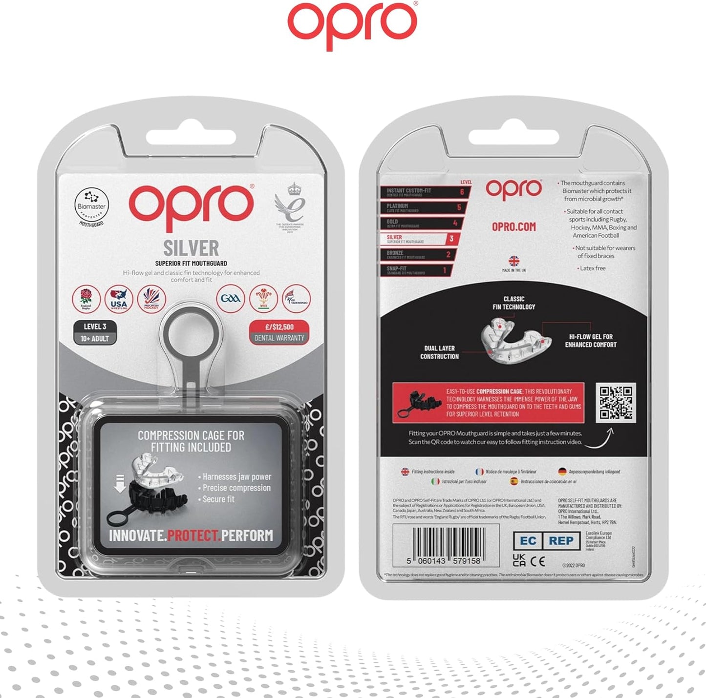 OPRO Silver Level Sports Mouthguard - Revolutionary Fitting Technology for Hockey, MMA, Rugby | Youth, Clear