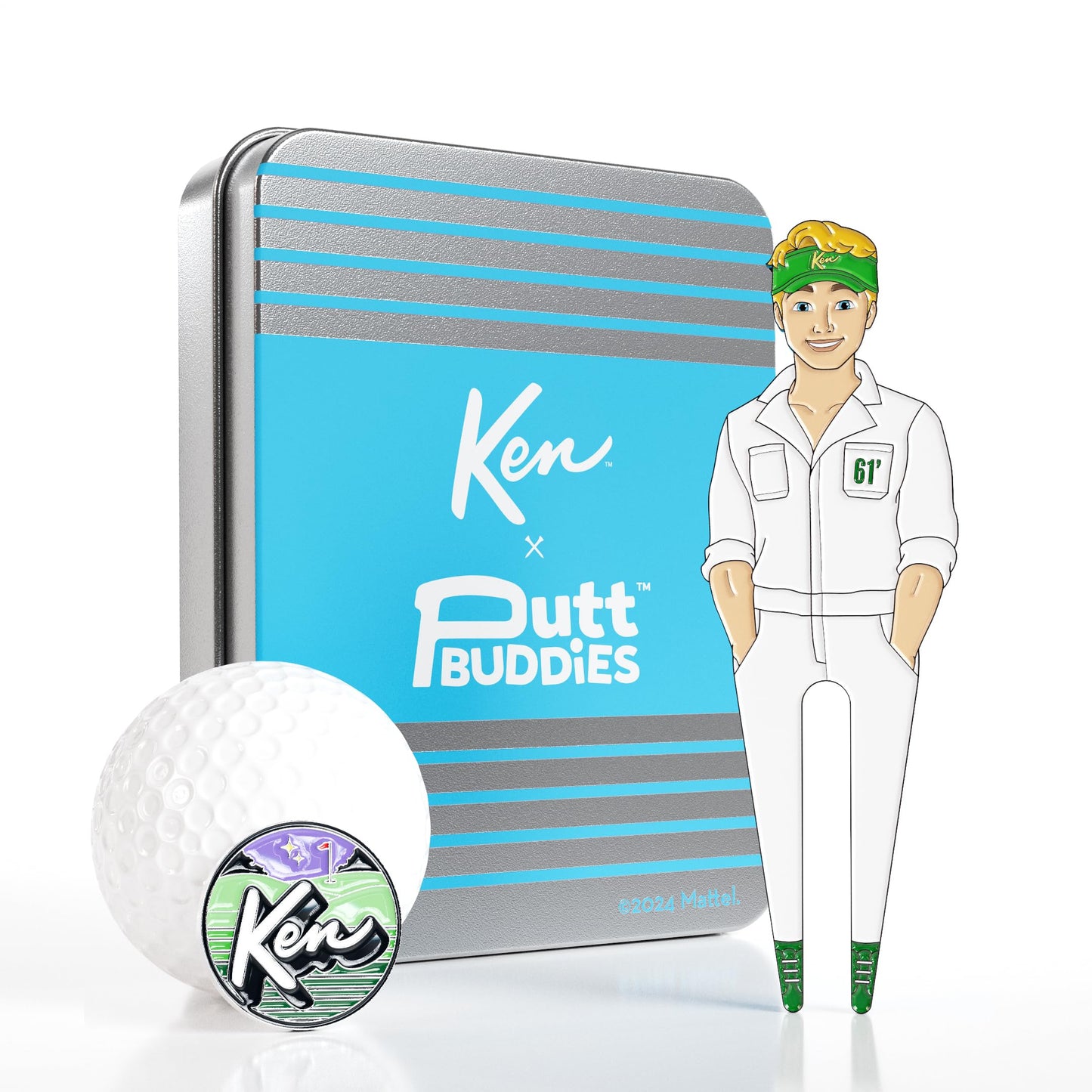 PuttBuddies Barbie Caddy Ken Golf Divot Tool and Ball Marker – Magnetic Collectible Golf Gift Set with Hat Clip & Tin for Golfers, Golf Accessories for Women