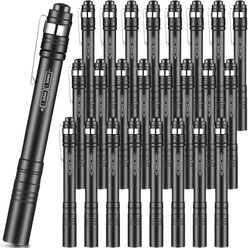 Rossesay 24 Pack Mini Pen Flashlights Bulk Gifts LED Pen Lights Aluminum Pocket Flashlights with Clips Small Handheld Torches for Men Camping Hiking Emergency Outdoor (Black)