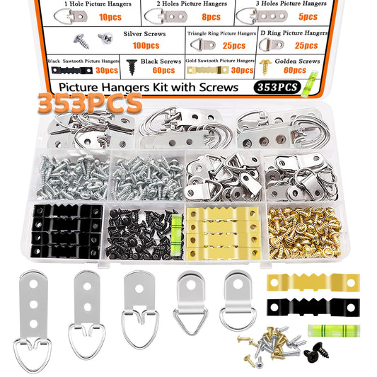 Dianrui 353PCS Picture Hanging Kit with Screws, Saw-Tooth, D Ring Picture Hangers Assortment, Picture Hanging Hardware Tool for Frame Hanging - 7 Models