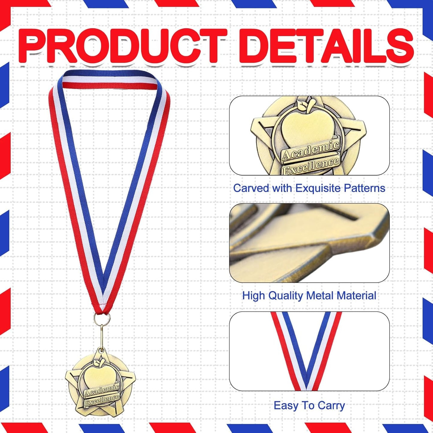 Quelay 30 Pcs Award Medals - 2 Inch Metal Trophies with Neck Ribbons for Tournaments & Competitions