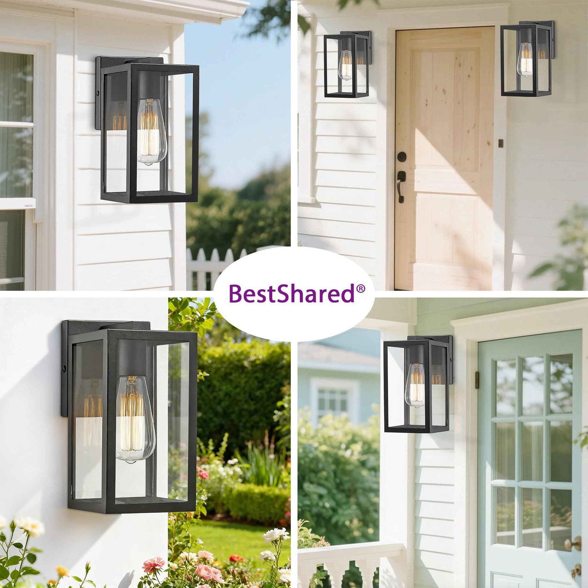 Bestshared Exterior Wall Lantern, Outdoor Wall Sconce, Patio Lighting Fixture for Porch, Home, Barn, Storefront (Black, 2 Pack)