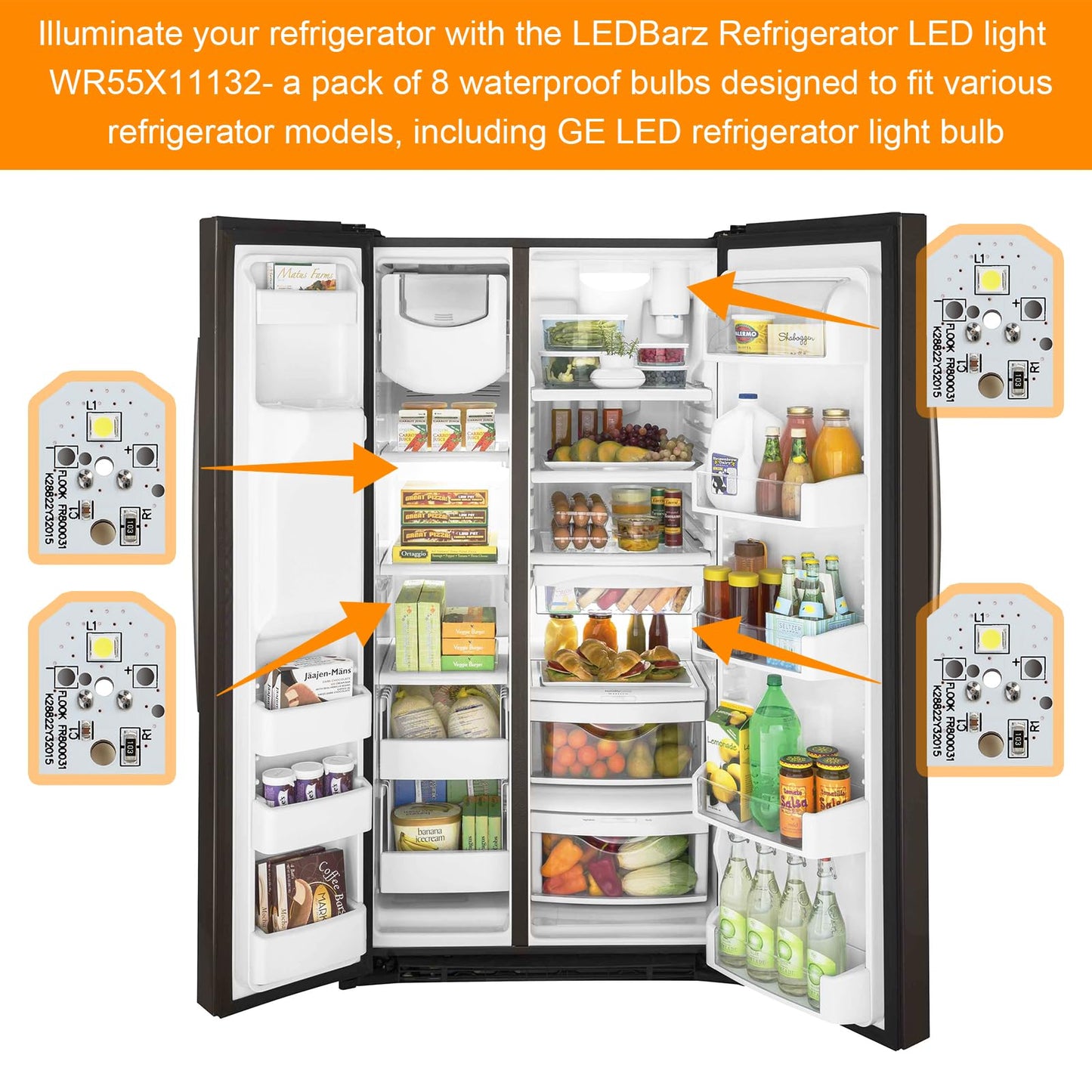 WR55X11132 Refrigerator LED Light for GE Refrigerator LED Light Assembly Replacement WR55X25754 3033142 AP5646375 PS4704284, No-Include Plastic Cover, Waterproof (4 Pack)