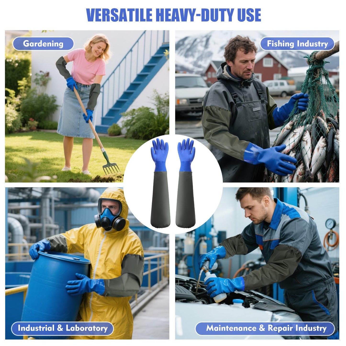 Wiratca 27.2" Long Rubber Gloves, Heavy Duty Chemical Resistant Gloves for Acid Work, Waterproof PVC Material for Durable & Flexible(Blue)