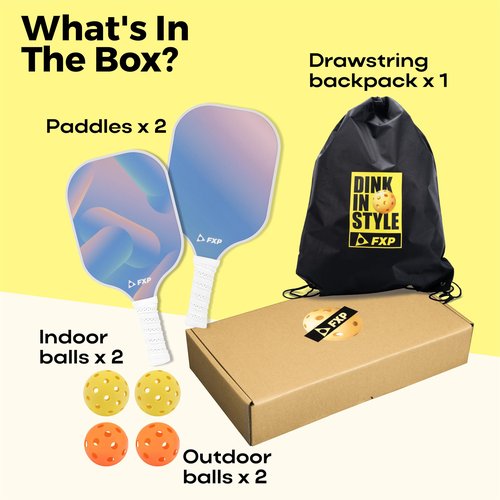 FXP Pickleball Paddles Set of 2 Paddles with 4 Balls and 1 Bag, Lightweight Fiberglass Pickleball Rackets/Equipment Set for Women and Men, USAPA Standard Size