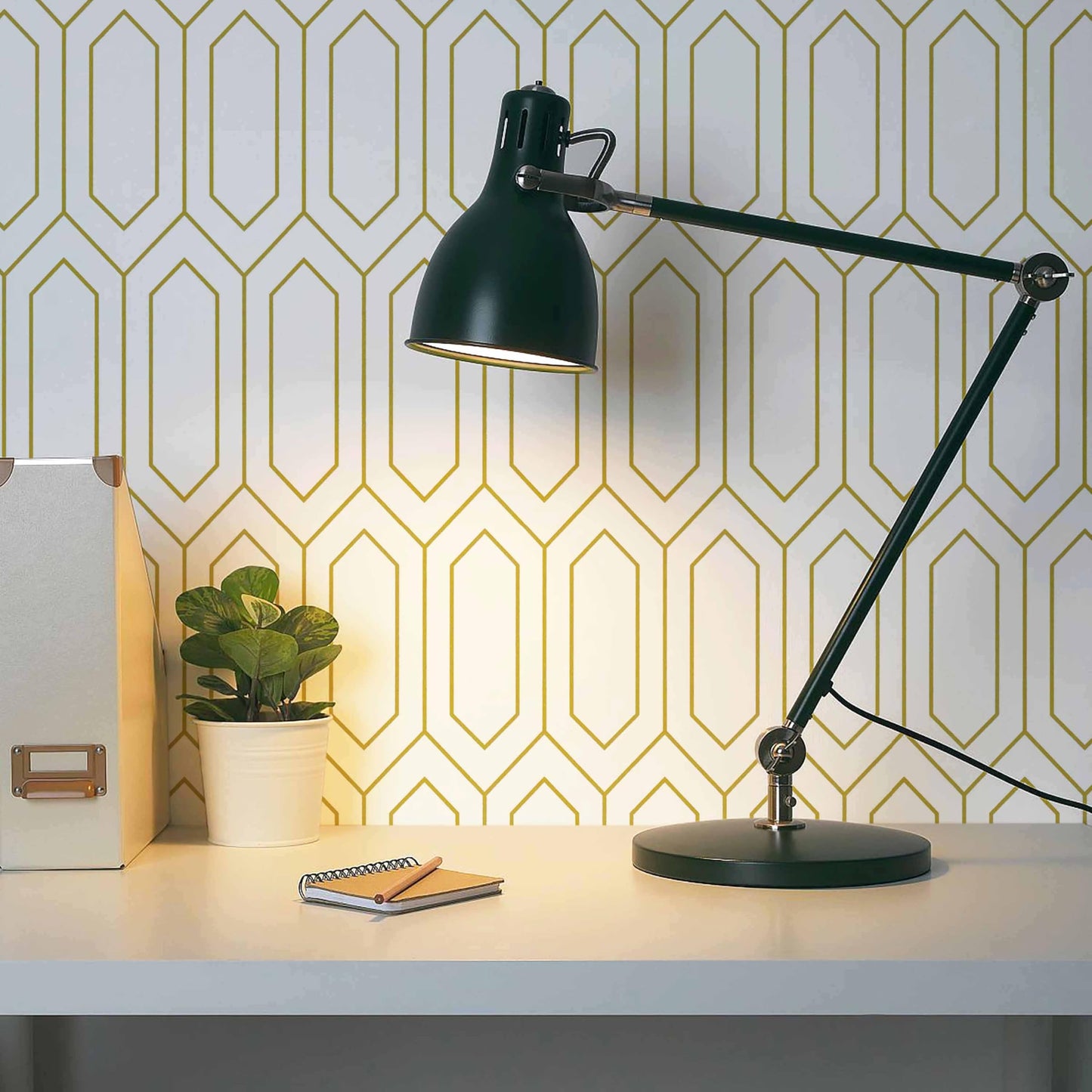 Safiyya Peel and Stick Wallpaper White and Gold Geometric Contact Paper Textured Modern Wall Paper Self Adhesive Removable for Bedroom Vinyl Roll 118"x17.3"