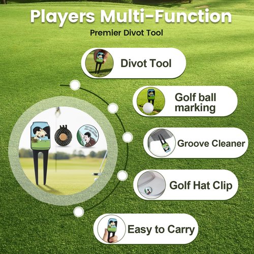 HIOBptee Golf Portable Buckle Divot Tool - Multifunctional Metal Pitch Mark Repairer with Magnetic Ball Marker, Gift Box Set，Golf Fork