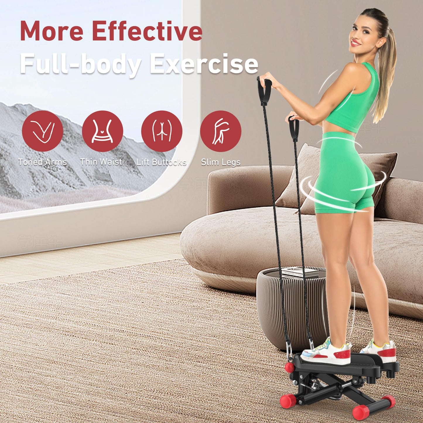 LUBBYGIM Mini Stepper with Resistance Bands, Steppers for Exercise at Home, Stair Stepper with 350lbs Loading Capacity for Full Body Workout, Red