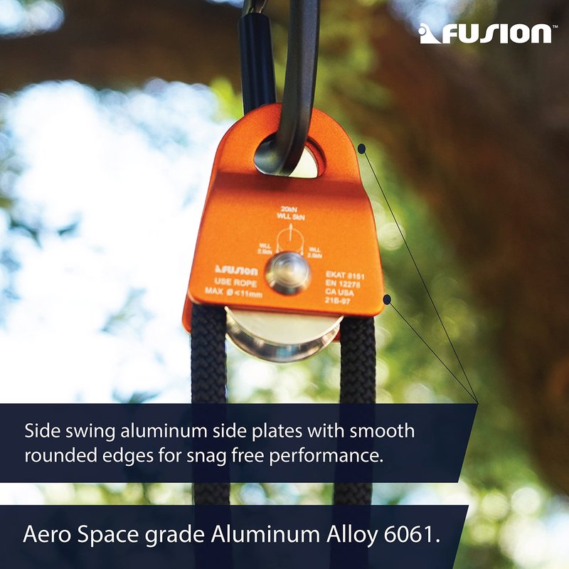 Fusion Climb Mirco Aluminum Side swing Pulley, Single pulley 20kN for backyard Zipline, Trolly, Climbing Rescue, Rigging Arborist TAA approval