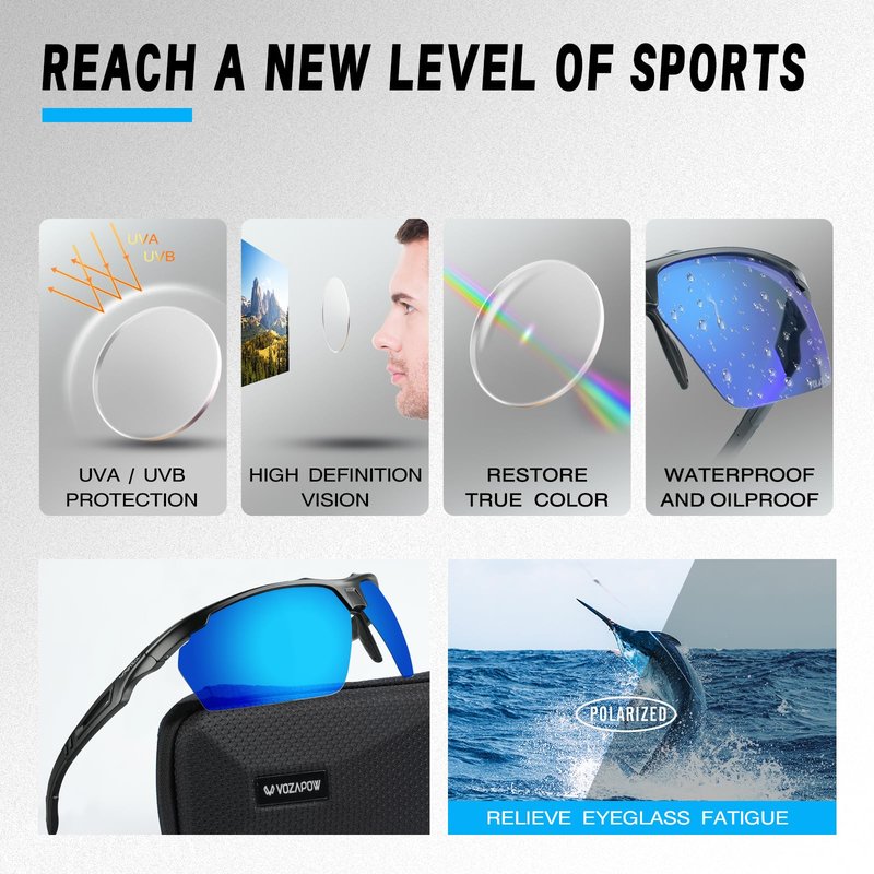 VOZAPOW Polarized Running Sunglasses for Men Women UV Protection Sports Shade Glasses for Fishing Cycling Baseball