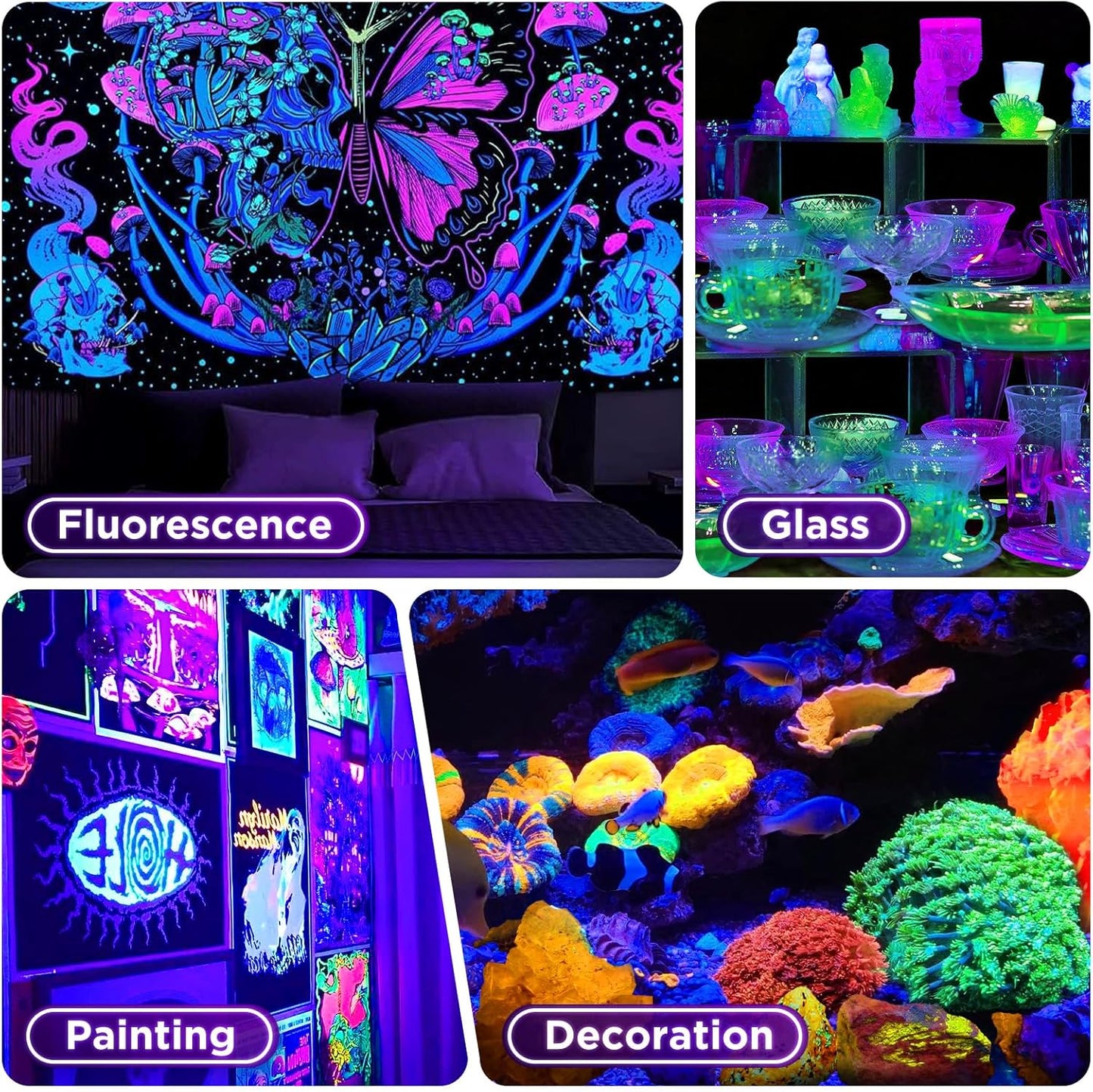 150W UV Black Light LED Lamps - 2 Pack, Waterproof for Neon Glow Parties & Holiday Decor