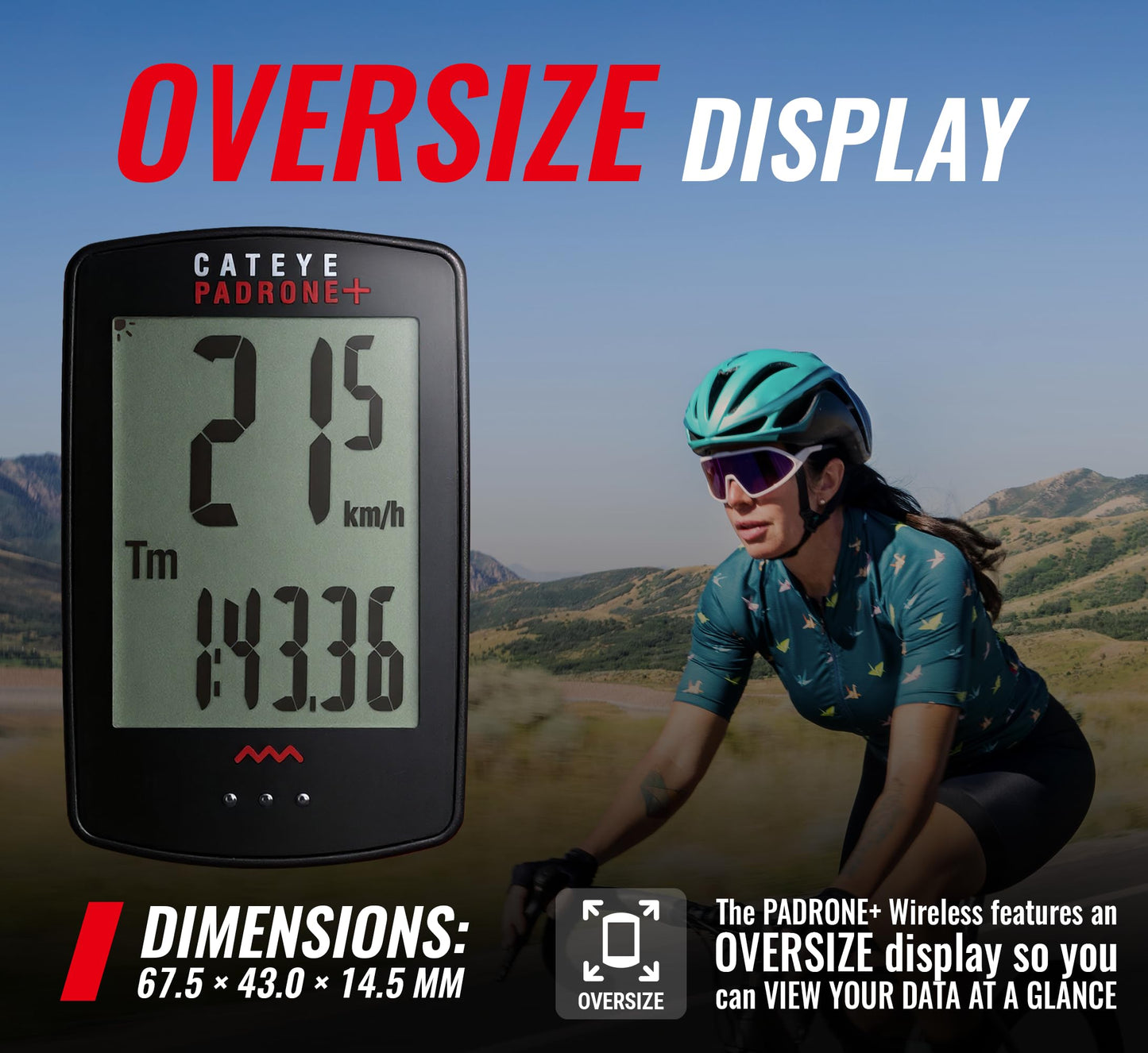 CATEYE Padrone Plus Bike Computer – Oversized Display Cyclocomputer, Wireless Speed Tracking for Cyclists, FlexTight™ Mount, Automatic Start/Stop, Backlight Display with Night Mode