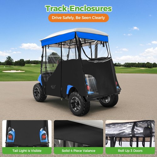 10L0L 2 Passenger Track-Style Enclosure Cover for Yamaha G29 Drive/Drive 2, Waterproof 600D Polyester Rain Shelter with Pre-Drilled Awning Track, 3-Piece Zip-Off Design, Roll-Up All Sides,Blue