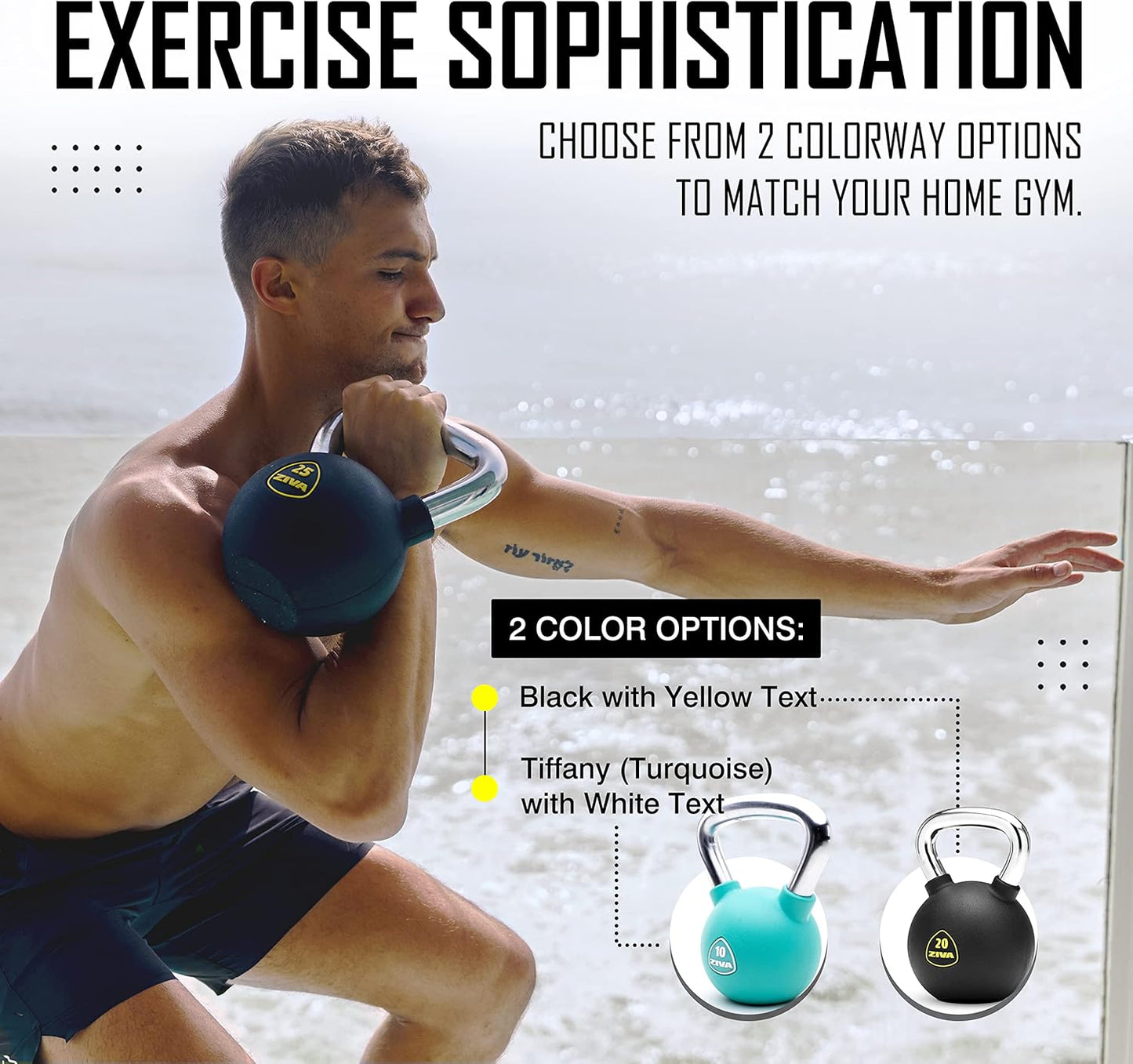 ZIVA Premium Kettlebell - Commercial Grade Rubber Coated Free Weights for Home Gym | 5-50 lbs Options
