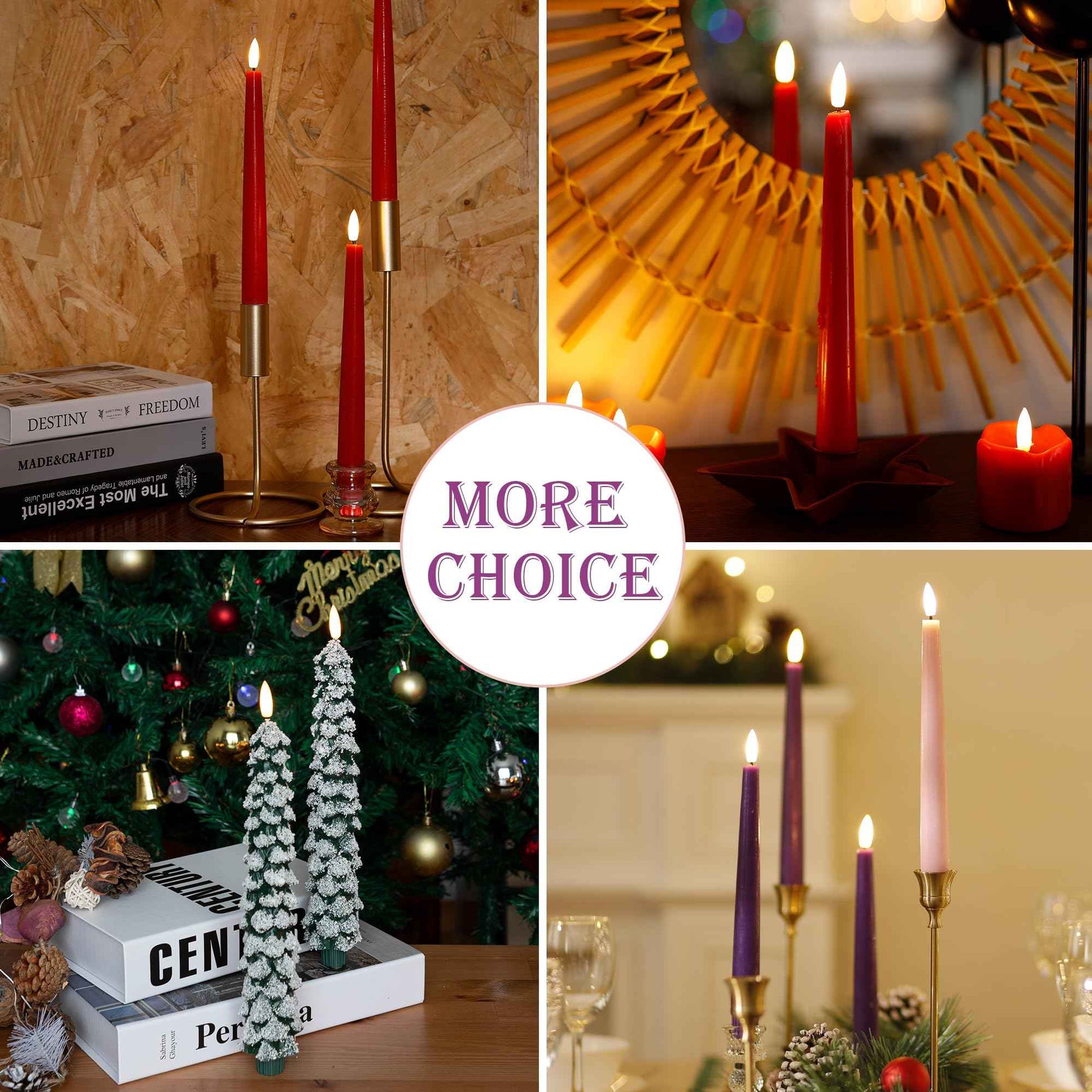 AFINETH Christmas Tree Candles With 3D Wick, 11.4" Green Real Wax Flameless Taper With Remote, Flickering LED Xmas Candlesticks Battery Operated for Home, Party Decor, 2 Pack