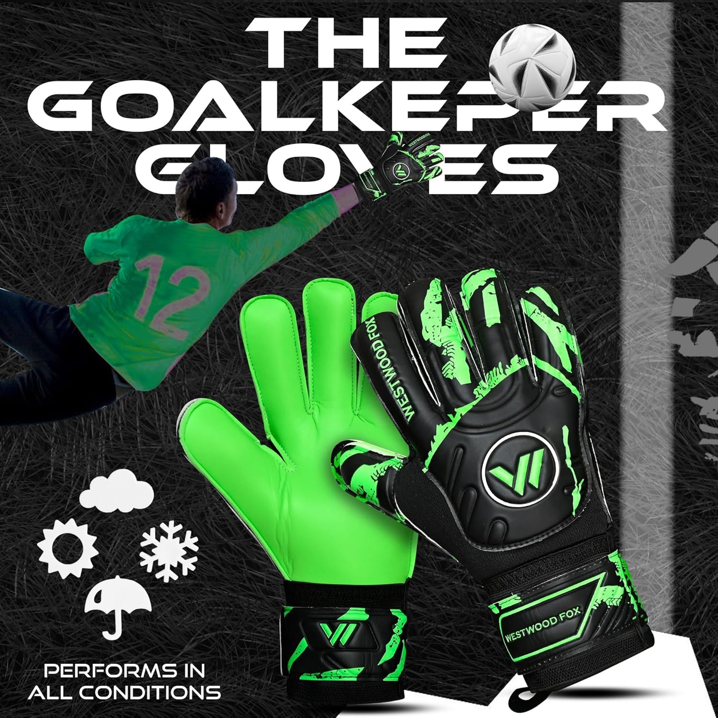 Westwood Fox Goalie Gloves - Heavy Grip Palm with Finger Protection for Kids & Adults | 4+3 mm Latex