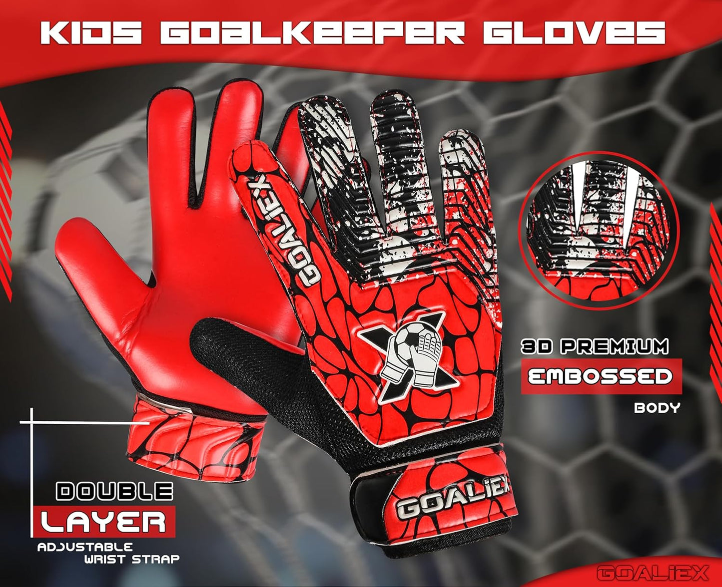 Skiennix Soccer Goalie Gloves - Youth Football Goalkeeper Gloves with 4mm Super Grip Palm - Double Wrist Support