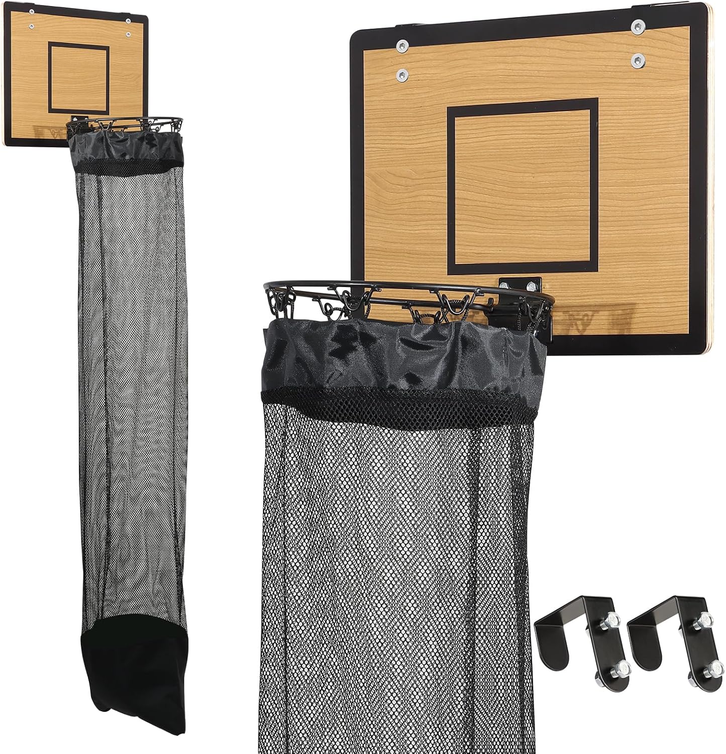 Skiennix Over The Door Basketball Hoop Laundry Basket - Wooden Hamper with Zipper for Kids' Rooms & Dorms