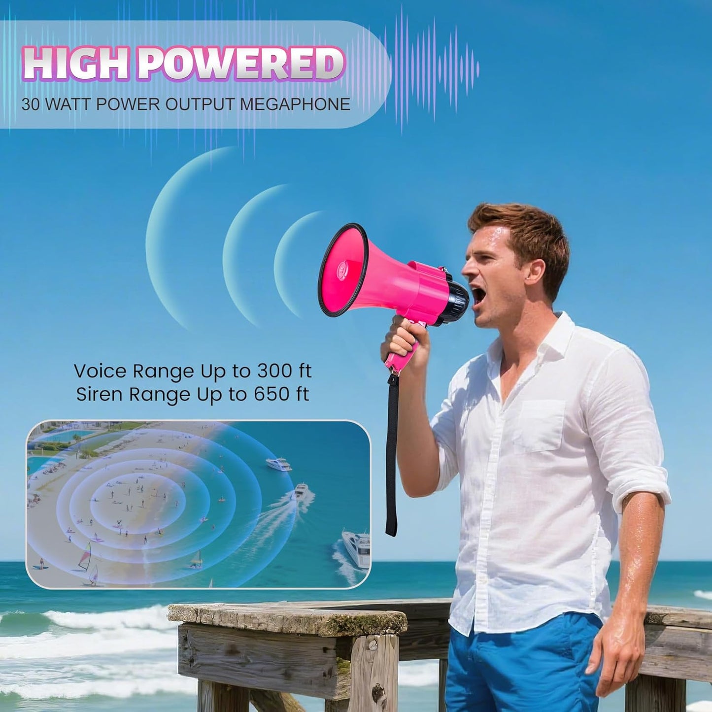 Skiennix 30W Portable Megaphone Bullhorn Speaker - Voice, Siren/Alarm, 240S Recording, Volume Control