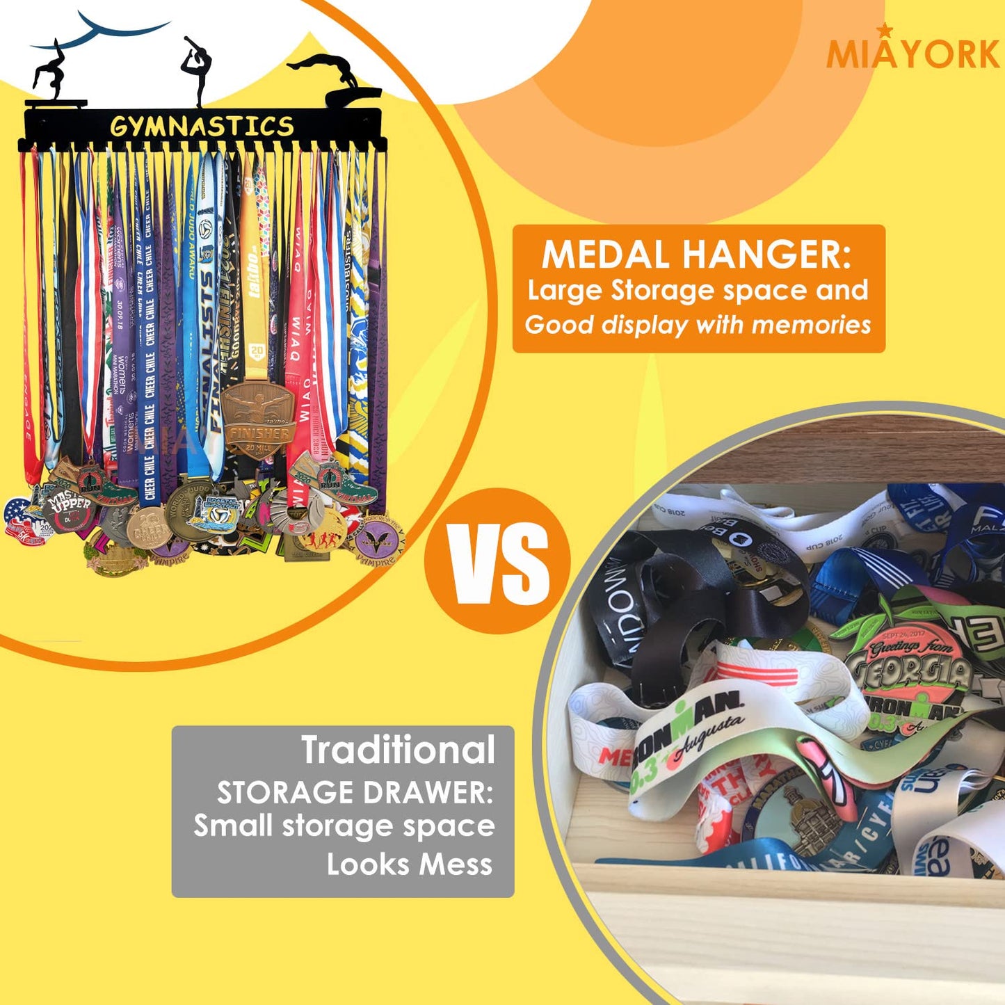 Miayork Gymnastics Medal Hanger Display - Sturdy Gymnastics Medal Display Easy to Install-Gymnastics Medal Holder Wall Hanger for Sports, Gymnastic Medal Hanger Display Gifts