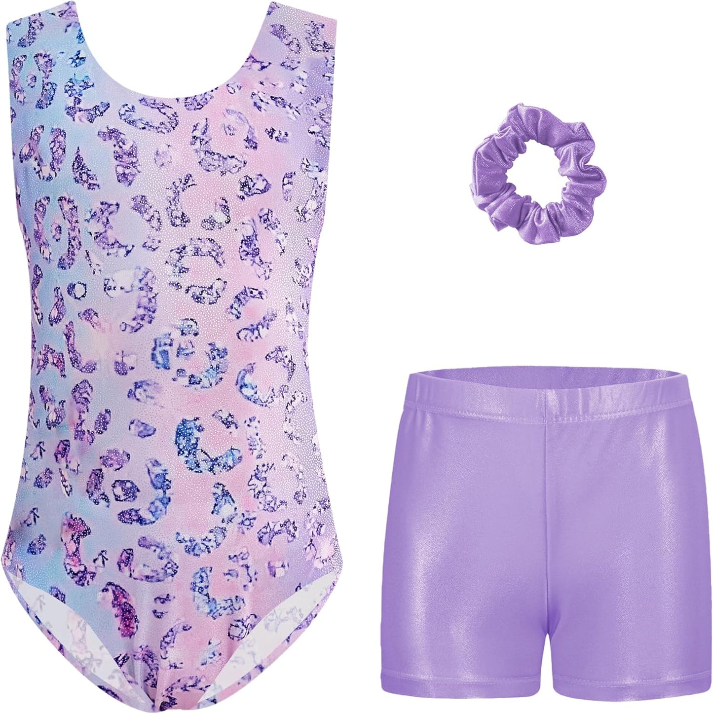 Zaclotre Gymnastics Leotards for Girls - Sparkly Sleeveless Dance Unitards with Gym Shorts | Various Sizes