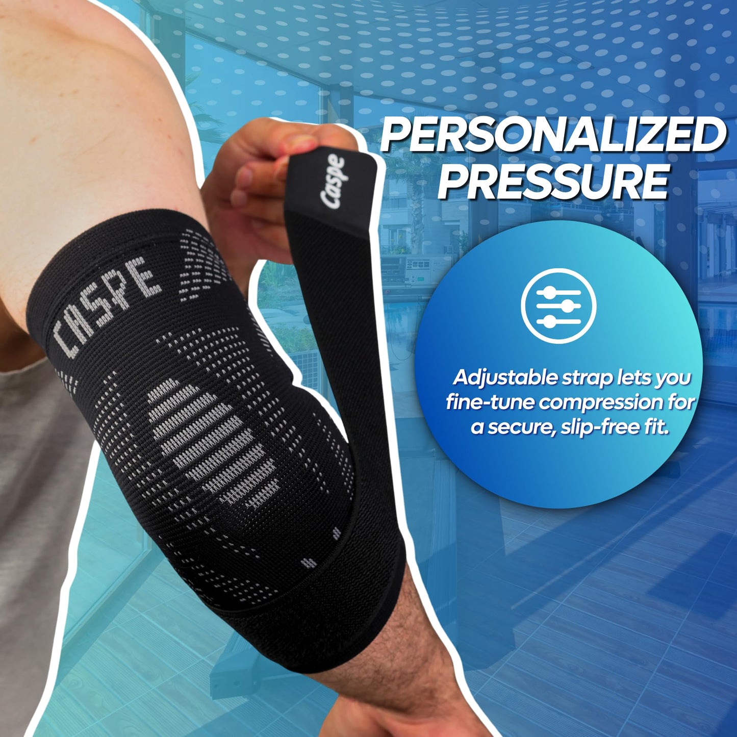 Caspe 2 Pack Elbow Compression Sleeve with Strap – Compression Sleeves for Women & Men, Arm Support, Elbow Brace for Tendonitis Relief, Support for Weightlifting & Workouts (Black, Large)