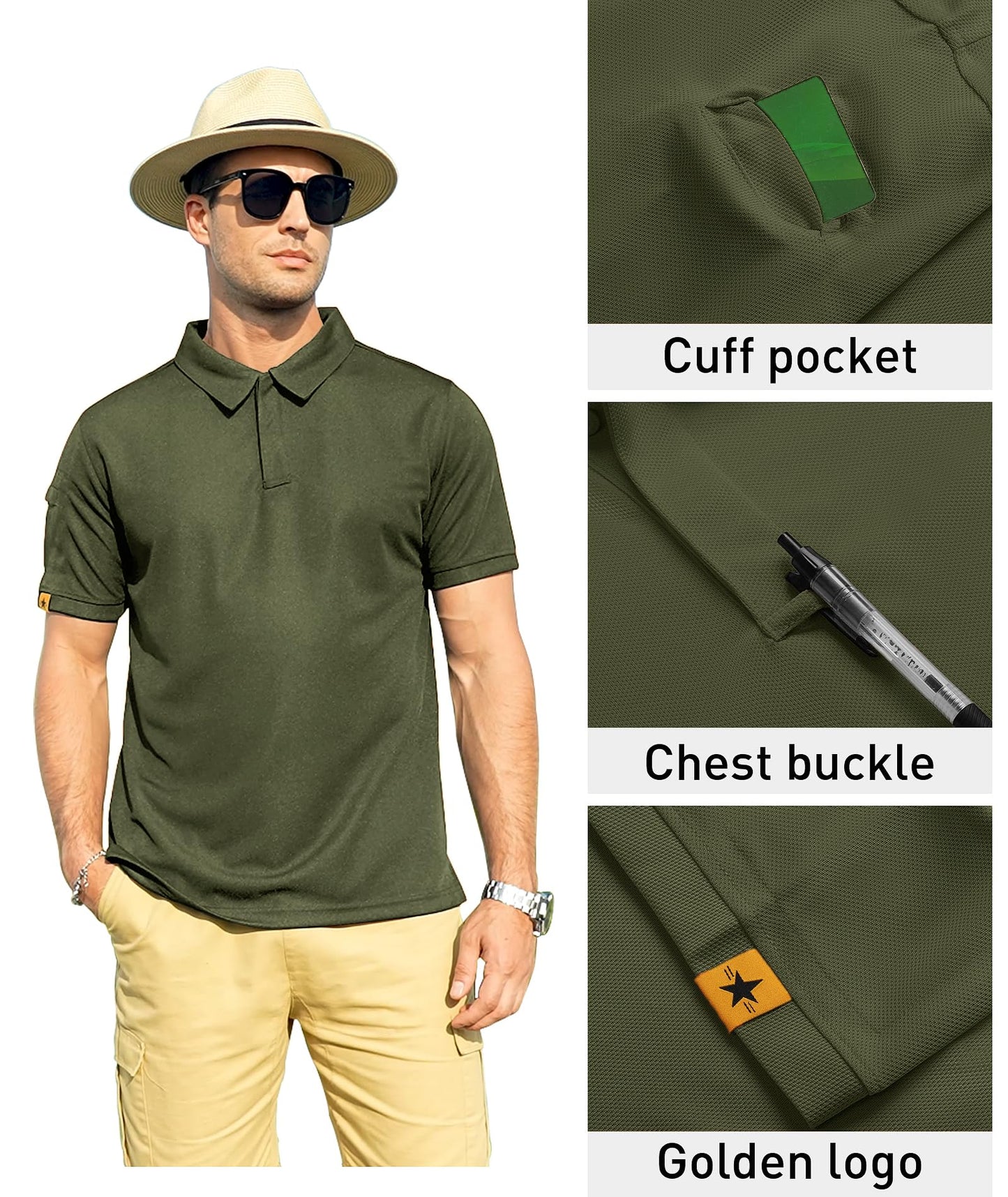 ZITY Mens Polo Shirt Short Sleeve Sports Tactical T-Shirt Athletic Golf Polos Daily Casual Stylish Collared Shirts for Men Army Green X-Large