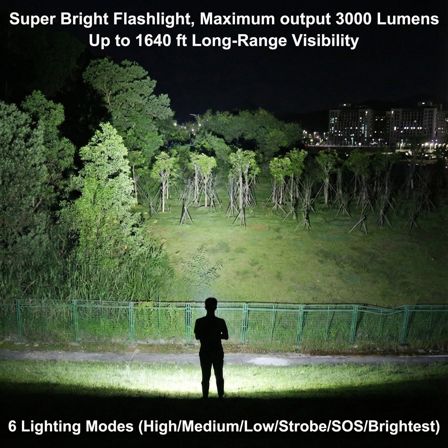 SuperFire Rechargeable Flashlight High Lumens 3000LM, Powerful LED Flashlight with 6 Modes, USB Charging, IP46 Waterproof, Long Runtime for Home Emergency, Outdoor Camping, Hiking&Tactical Use