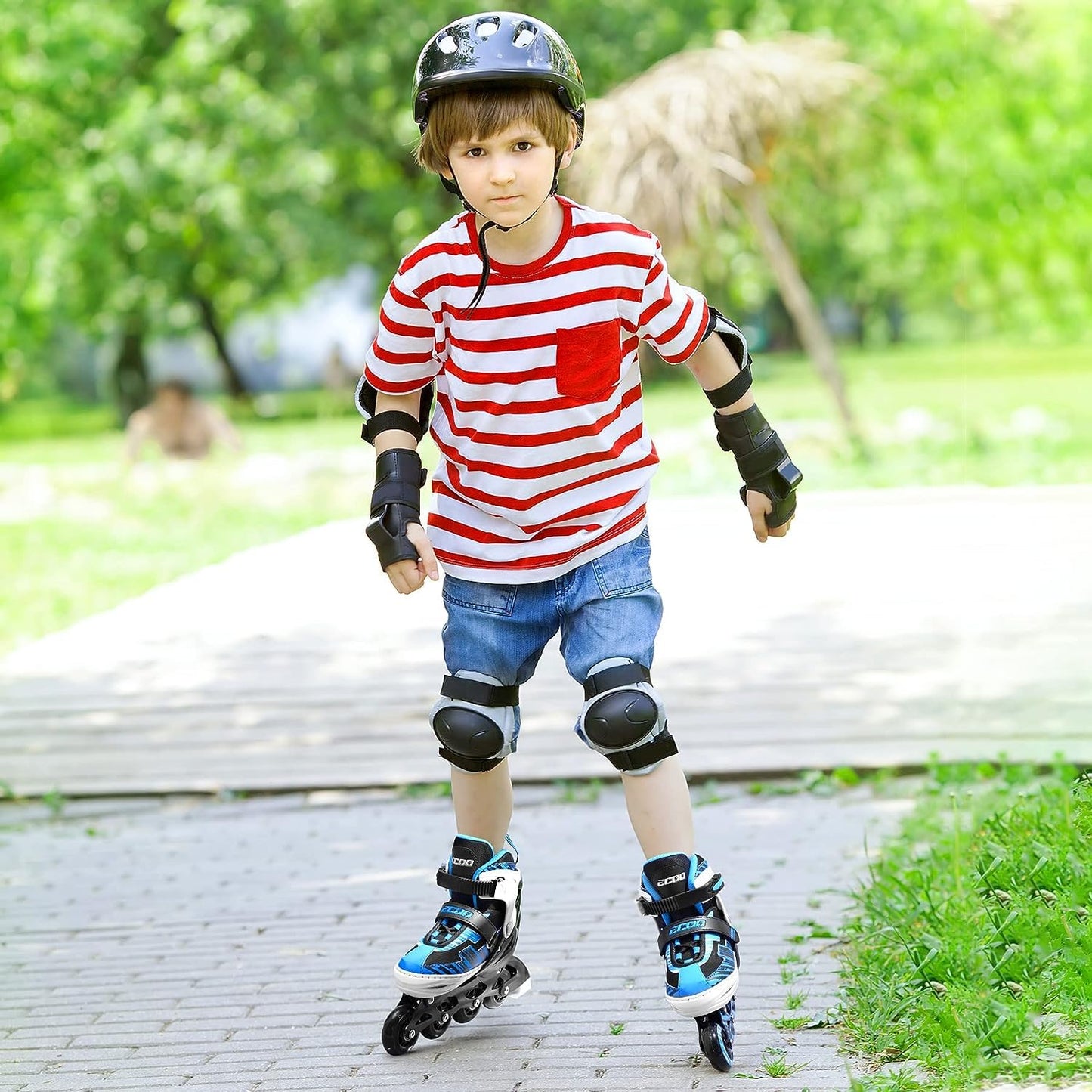 ECOO Adjustable Inline Skates Boys and Girls with Light up Wheels，Roller Skates for Kids Ages 4-12, Teen Skates for Beginner Outdoor and Indoor (Blue, Medium-Big Kids（13j-3 US）)