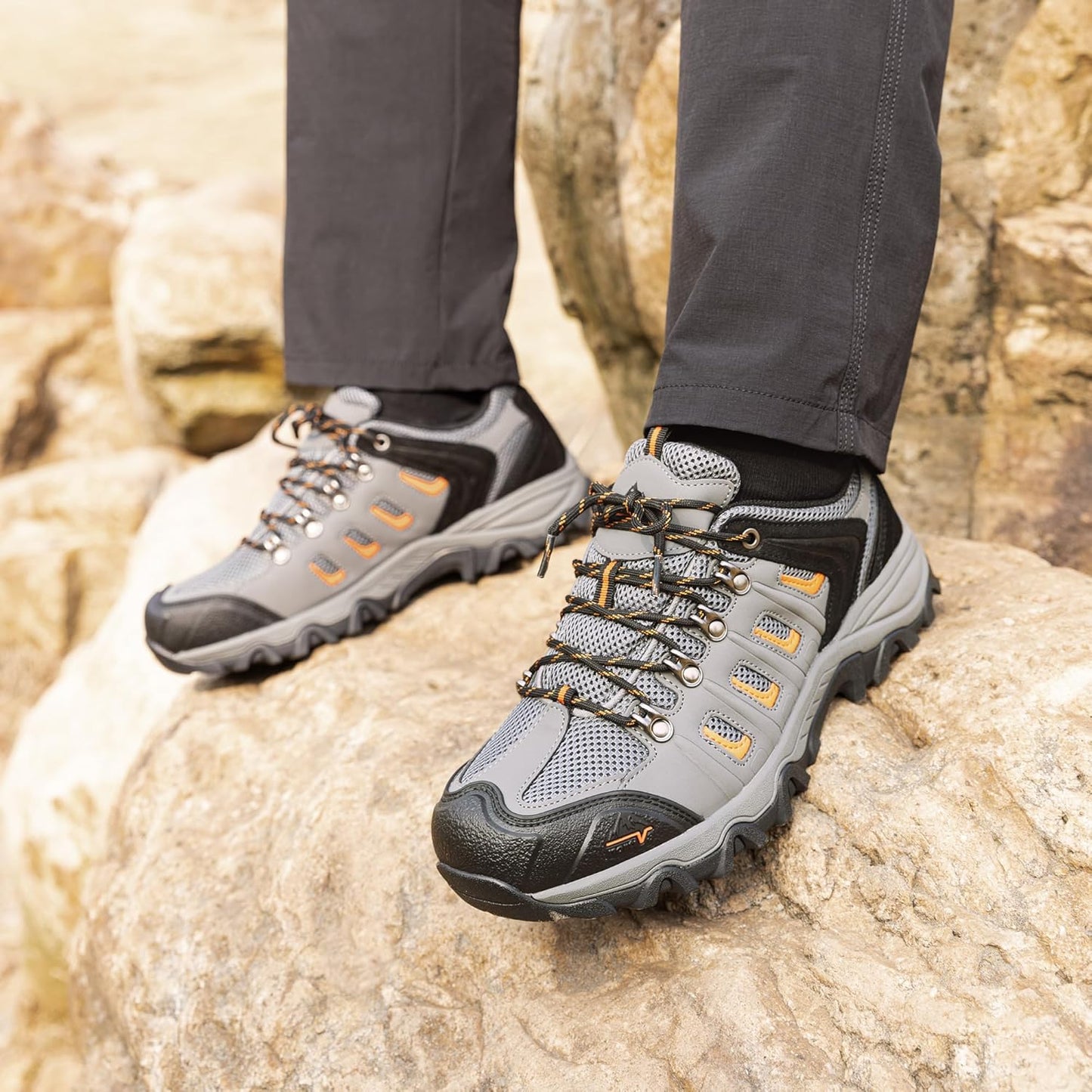 NORTIV 8 Men's Waterproof Leather Hiking Shoes - Low-Top Design for Outdoor Trails & Camping