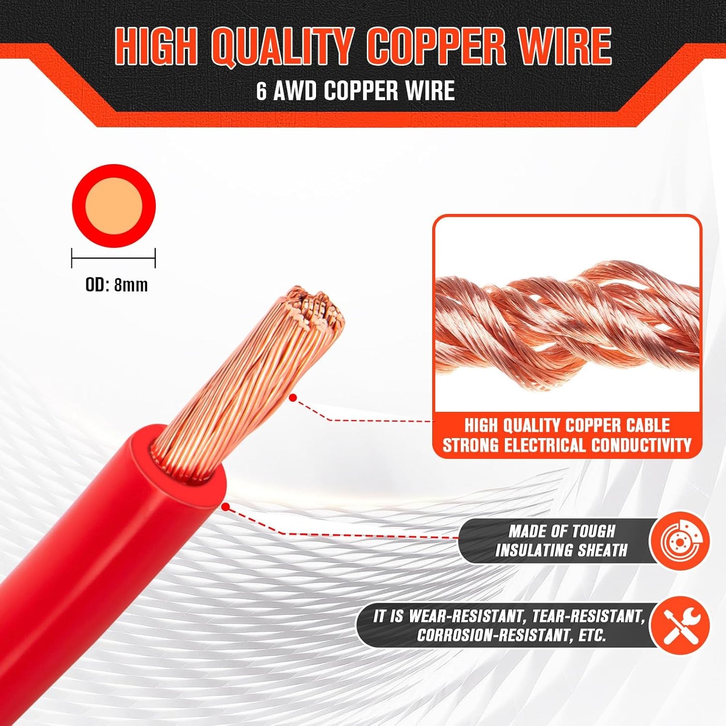 6 Gauge Wire - 20 FT Black & 20 FT Red Battery Cable | Copper Welding Wire with Connectors
