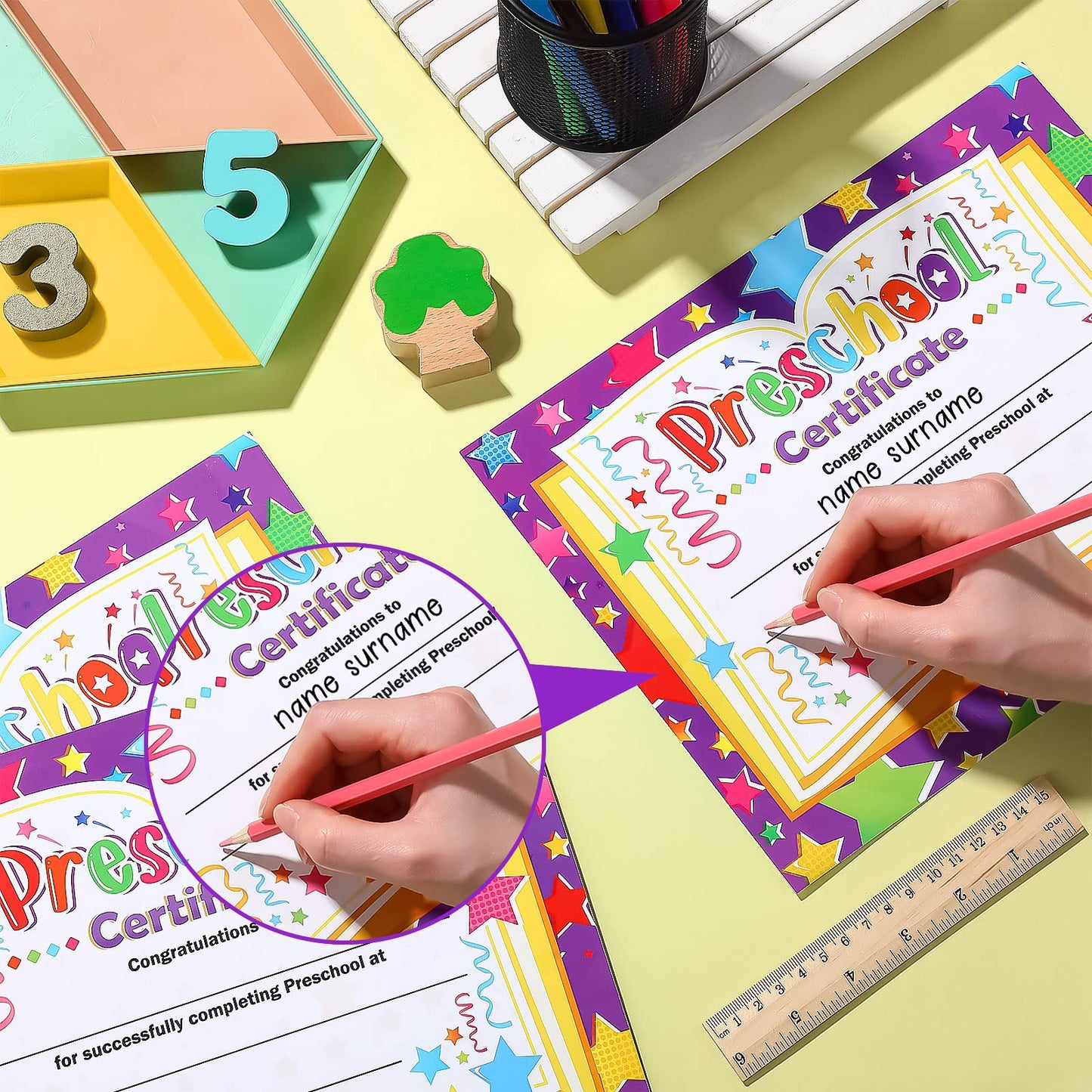 Yisong 35 Pcs Preschool Diploma Certificate Preschool 2026 Diploma Colorful Kindergarten Graduation Supplies Classroom Activities Award Certificate for Kid Student Teacher 8.5 x 11 Inch(Star Style)