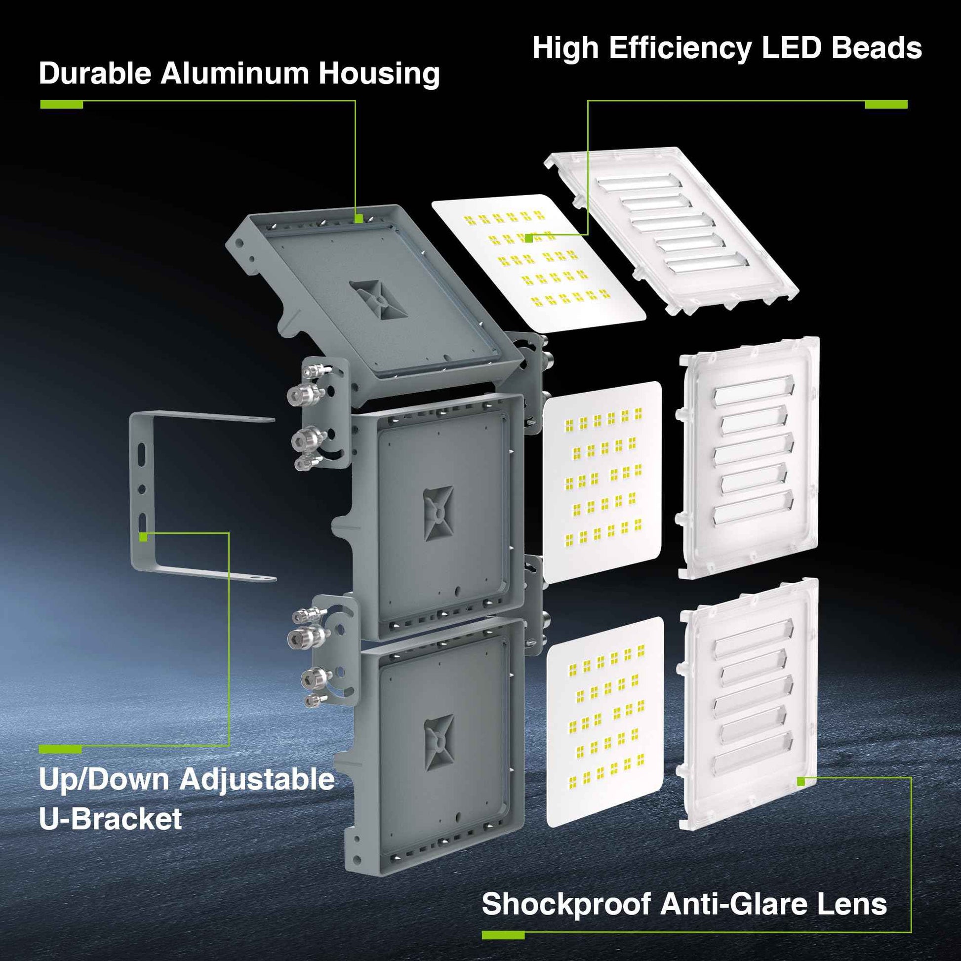 STASUN 300W LED Flood Light, Mini Series Outdoor Floodlight, 30000LM 6000K Daylight White, IP66 Waterproof, 3 Adjustable Heads, Exterior Flood Lights for Backyard, Driveway, Garage, Patio, Barn