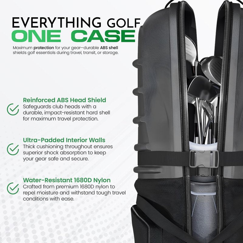 Golf Travel Bags for Airlines with Wheels & Hard Shell Top, Lightweight 1680D Club Travel Case, Foldable Golf Bag for Men with Handles, Side Pockets & Durable Protection