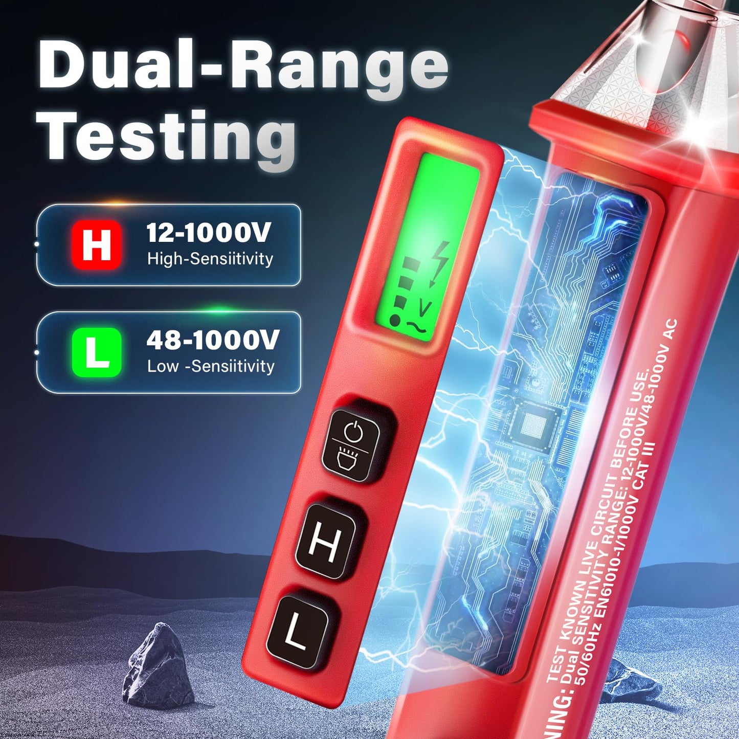 DIYSELF Voltage Tester, Dual Range 12V/48V-1000V AC, Non Contact Electrical Tester Pen with LCD Display, Buzzer Alarm, Flashlight, Live Wire Finder, Professional Circuit Detector