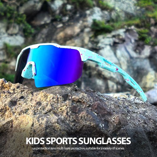Kashm Youth Baseball Sunglasses for Boys Girls Softball Cycling Sports Sunglasses Kids Lightweight UV Protection 3Pack-Black+Pink+Blue