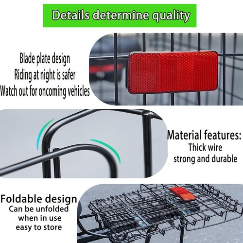 Folding Rear Bike Basket Steel Baskets Quickly Release Rack Cargo Basket with Reflective for Most Mounted Black (Black (Liner))