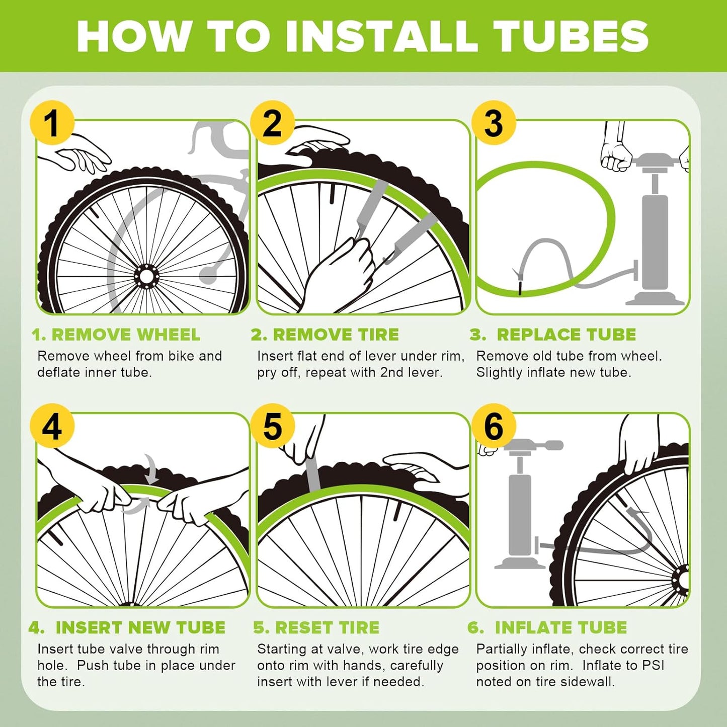 Reliable Bicycle Tube - 2 Pack 12-29 Inch with 32mm AV Schrader Valve & Tire Levers