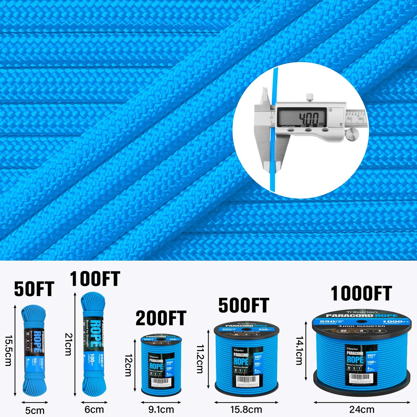 Paracord Rope 550 lb - 100ft 5/32" Parachute Cord 4MM 7-Strand para Cord - Heavy Duty Spool String for Survival,Camping Gear, Survival Bracelet, Clothesline - Blue
