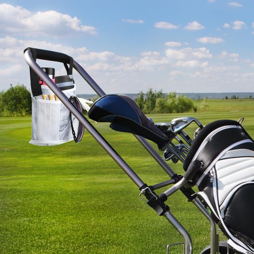 Cosmos Golf Push Cart Organizer Bag Universal Golf Accessories Storage Bag Adjustable Pouch with Drink Holders and Zipped Pockets for Most Carts