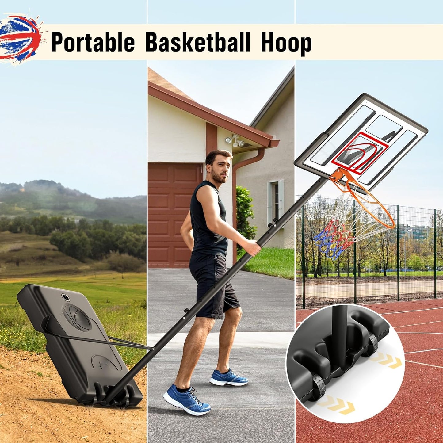 TONBUX Adjustable Basketball Hoop - 10FT Portable Goal with 44-Inch Backboard for Kids & Adults