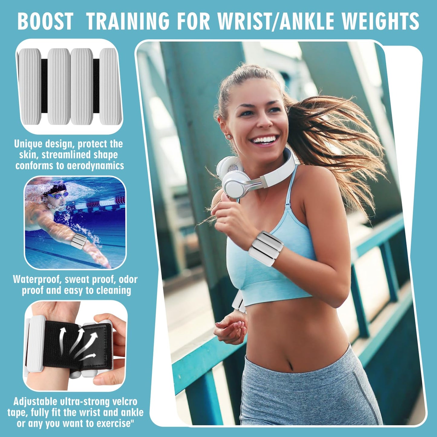 Wrist Weights, 2Pack Adjustable Wearable Wrist Ankle Weights for Women/Men, Silicone Wrist Bangles for Walking, Yoga, Pilates, and Gym, Arm & Leg Workout, 2lb (Gray)