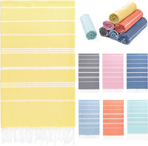 Aegero Turkish Beach Towel - Quick Dry, Sand-Free Oversized 36"x71" Pool & Travel Essential - Yellow