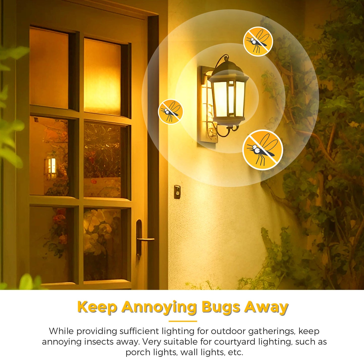 Amber Yellow LED Bug Light Bulb Outdoor 100Watt Equivalent, 12W LED PAR30 Flood Light Bulbs Outside, E26 Base for Porch Lights, Patio, Home Lighting, Courtyard, Christmas, Halloween Decor, 2 Pack