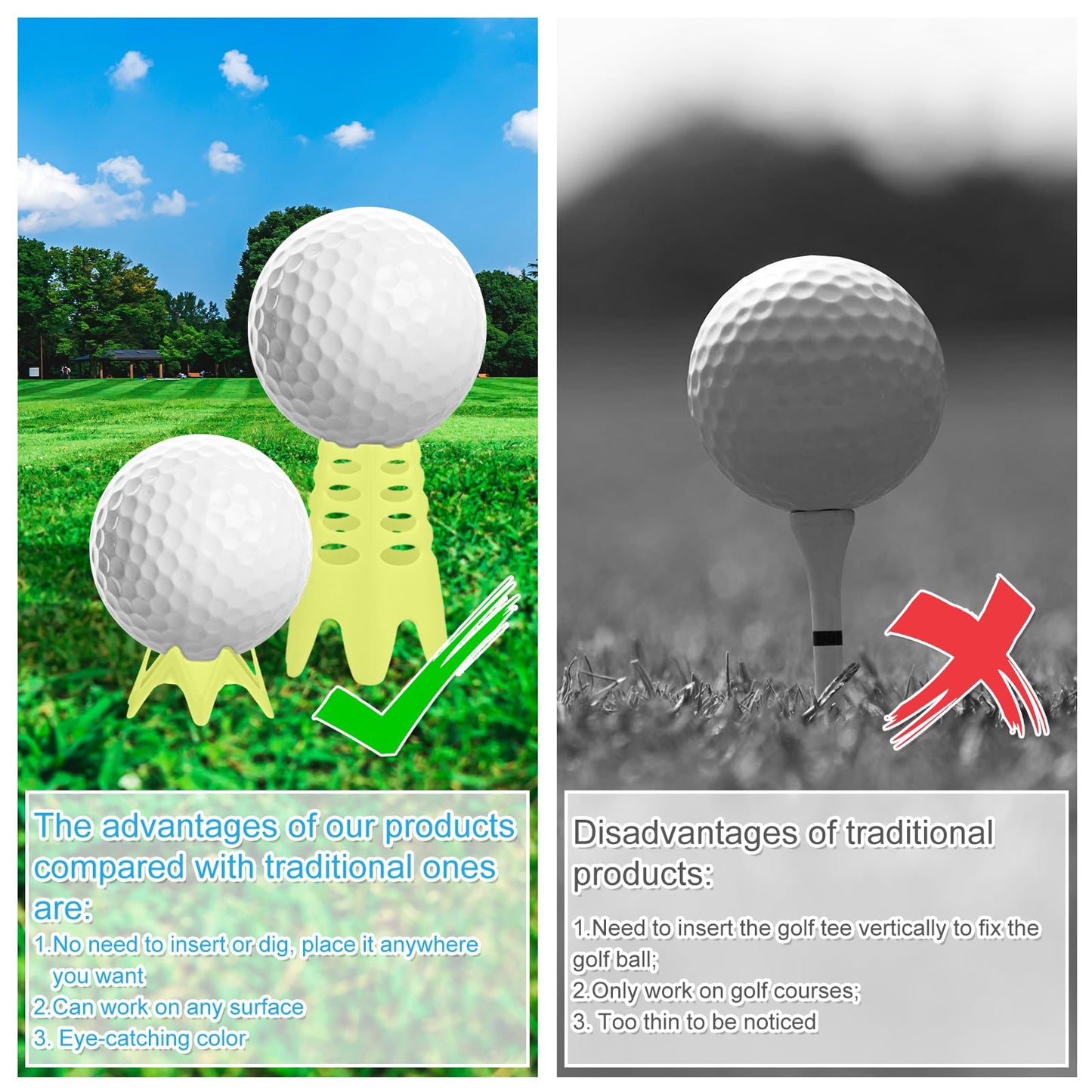 XIHIRCD 30pcs Plastic Golf Tees, 15 Tall & 15 Short Golf Simulator Tees Golf Mat Tees Indoor & Outdoor Practice Golf Tees for Sportsman Golf Lovers Beginners (Blue, White, Yellow)